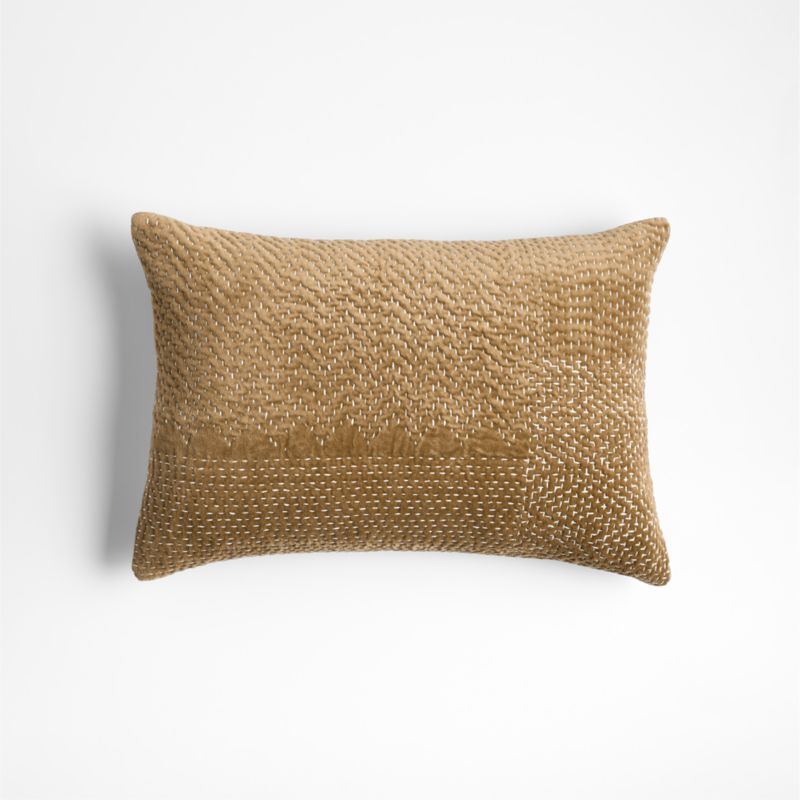 Sashiko Organic Cotton Velvet 22"x15" Camel Tan Throw Pillow Cover + Reviews | Crate & Barrel | Crate & Barrel