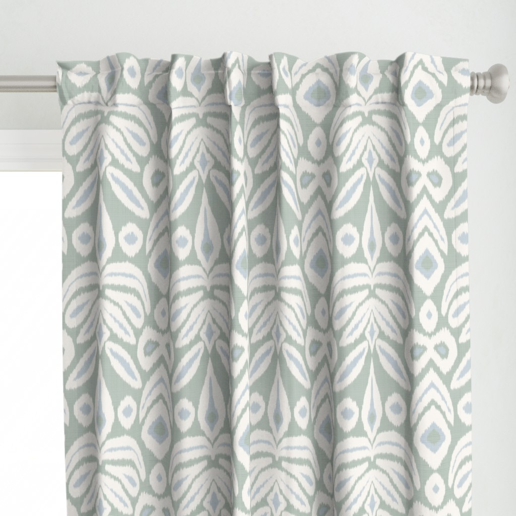 Custom Soft Blue and Tree Green  Ikat Curtain Panel bydanika_herrick | Spoonflower