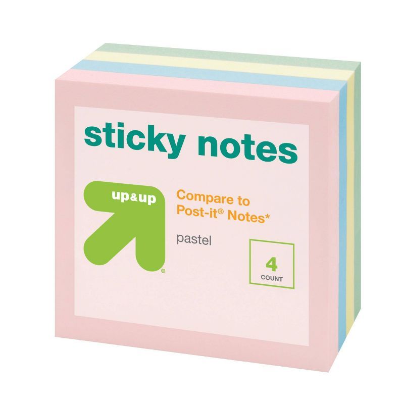 4pk 3&#34;x3&#34; Sticky Notes Pastel - up &#38; up&#8482; | Target