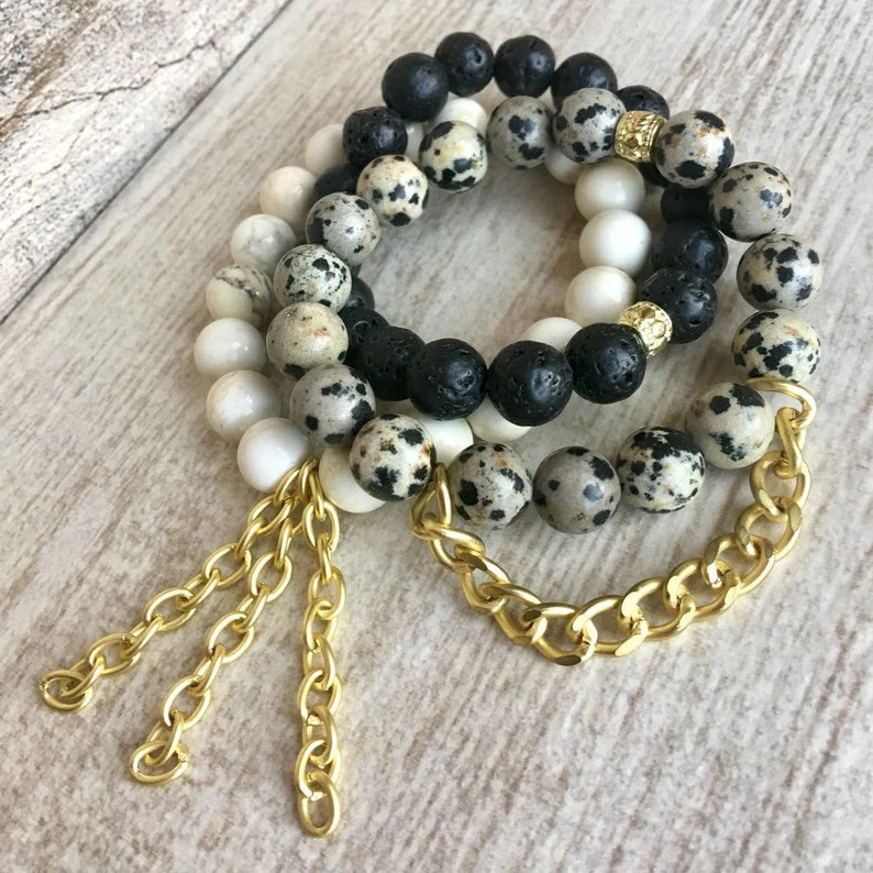 Dalmatian, half stack, bracelet, stacked bracelet,  dalmatian bead, beaded bracelets, handmade je... | Etsy (US)