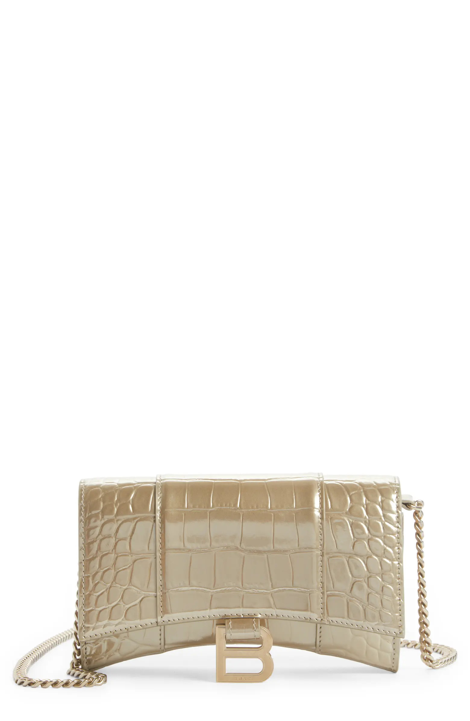 Balenciaga Hourglass Croc Embossed Leather Wallet on a Chain | Nordstrom | Nordstrom