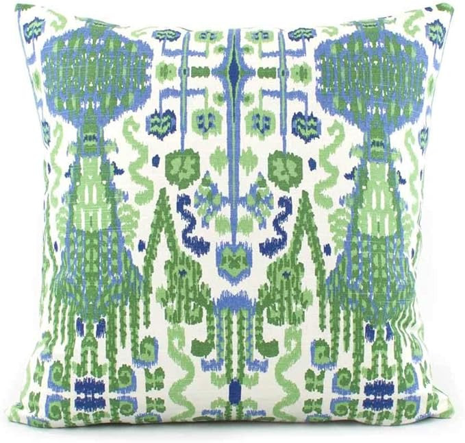 Green and Blue Pillow Cover 18x18 Pillow Ikat Throw Pillow Accent Pillow Designer Ikat Pillow Bom... | Amazon (US)