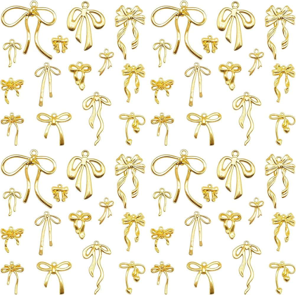 Julie Wang 42pcs Gold Color Bowknot Charms for Jewelry Making, 14 Styles Alloy Bow Pendants for W... | Amazon (US)