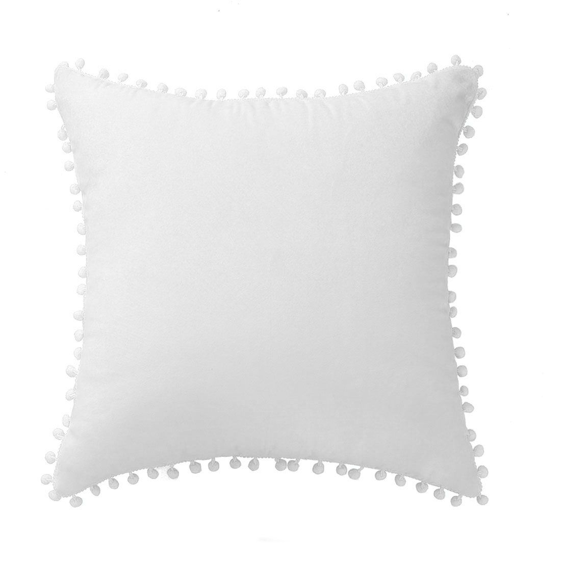 Unique Bargains Velvet Pillow Cover with Pompoms for Sofa 1PCS White 16" x 16" - Walmart.com | Walmart (US)