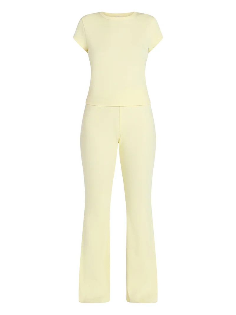 No Boundaries Rib Tee and Pants Sleep Set, 2-Piece, Women's XXS-3X | Walmart (US)