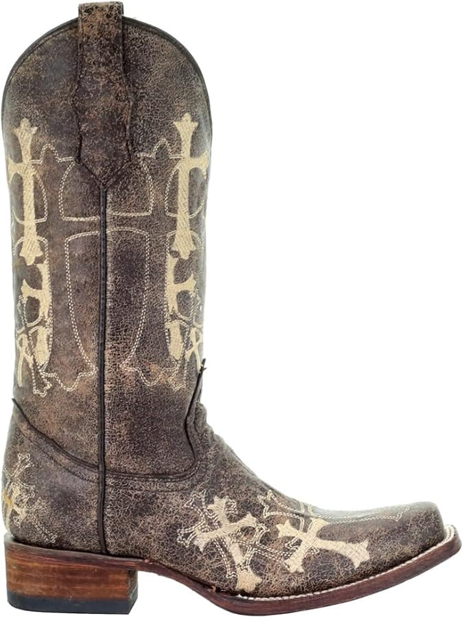 Corral Boots Womens Embroidered Square Toe Casual Boots Mid Calf Mid Heel 2-3" - Brown | Amazon (US)