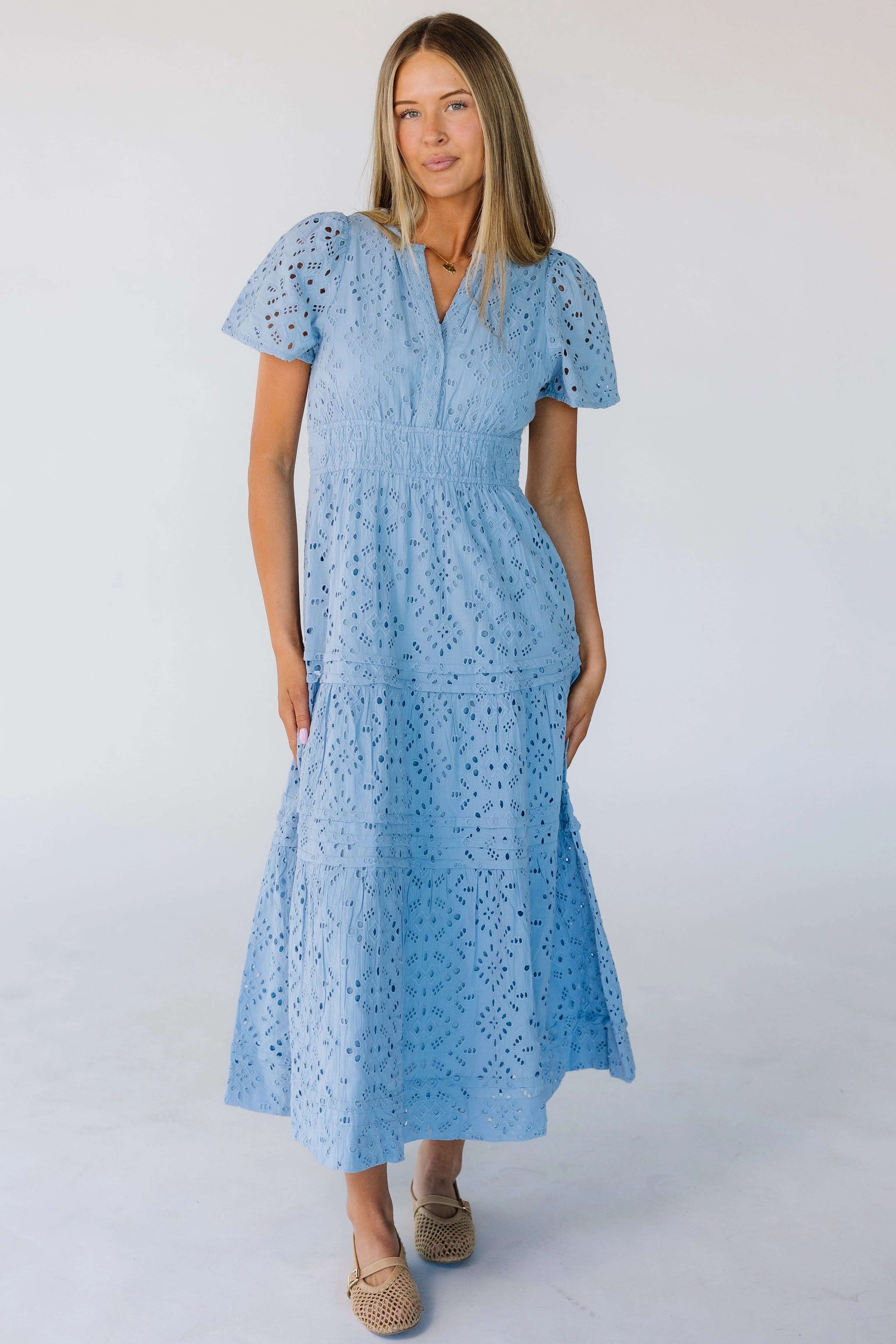Citrus The Shae Spring Eyelet Dress - Light Blue | Called To Surf