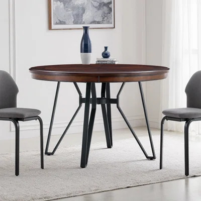 46.85" Round Brown Mid-Century Modern Dining Table with Hairpin Metal Legs & Storage Shelf - Seats 4 | Wayfair North America
