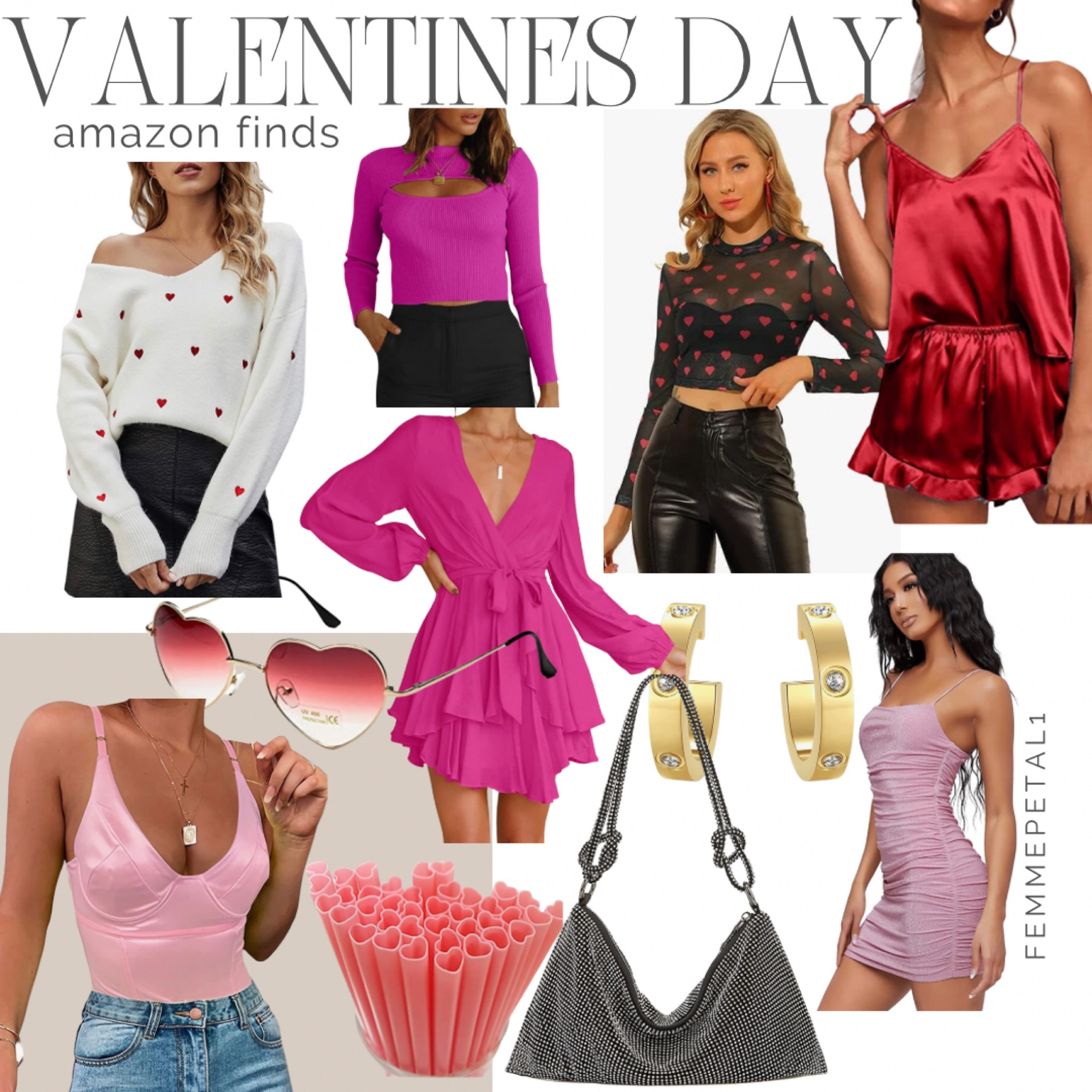 Valentine’s Day outfit inspo, Valentine’s Day pajamas, pink corset bodysuit, heart shirt, amazon Valentine’s Day finds, rhinestone purse, heart straws, heart sunglasses, pink cutout crop top, pink dress 

#LTKFind #LTKSeasonal #LTKunder50