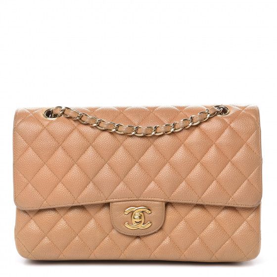 CHANEL Caviar Quilted Medium Double Flap Beige | Fashionphile