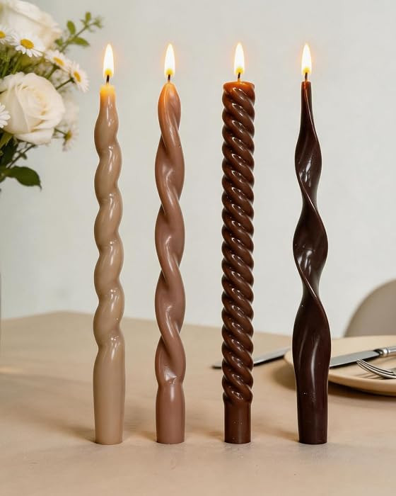 Brown Taper Candle Stick Spiral Taper Candle for Wedding Party Fall Decoration Home Dinner Decora... | Amazon (US)