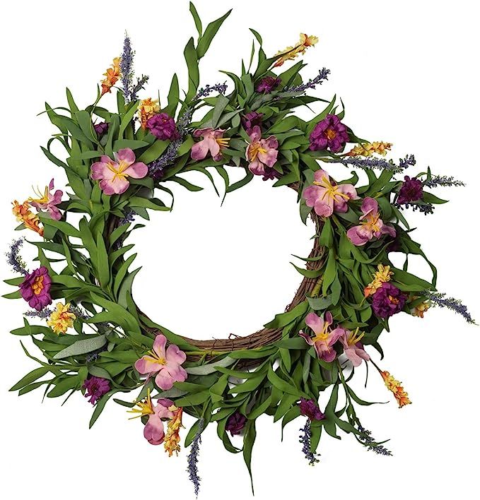 NeoL'artes 22nch Pink and Purple Spring Summer Magnolia and Leaves Wreath for Front Door All Seas... | Amazon (US)