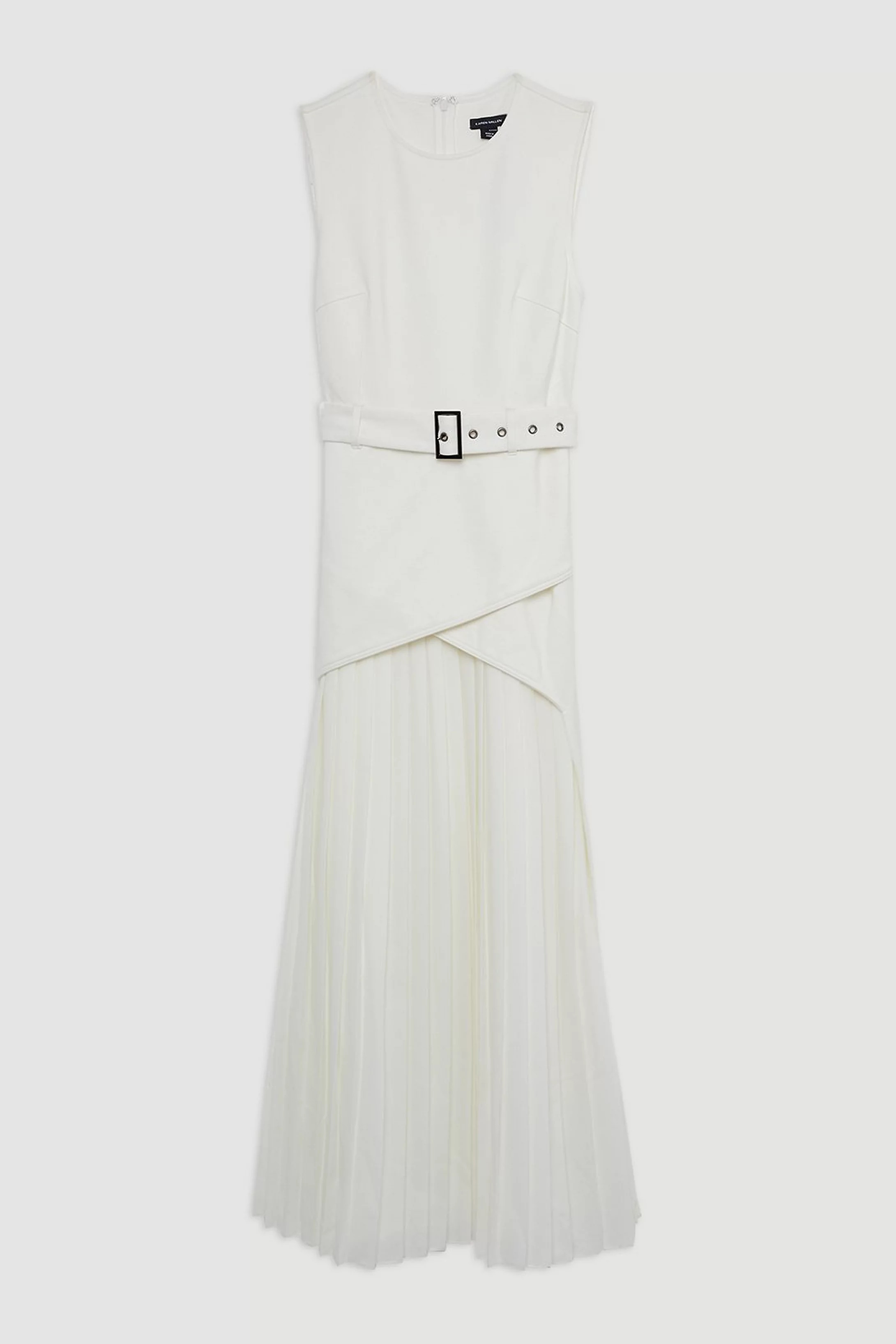 Ponte And Georgette Jersey Pleated Maxi Dress | Karen Millen US