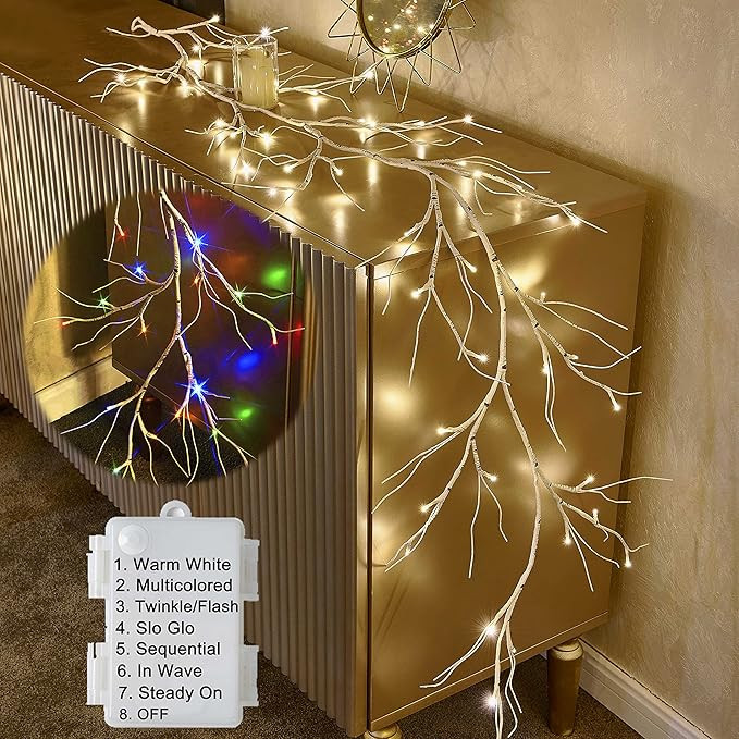 Hairui Lighted Birch Garland Battery Operated with 8 Function 48 Warm White and Multi Color Light... | Amazon (US)