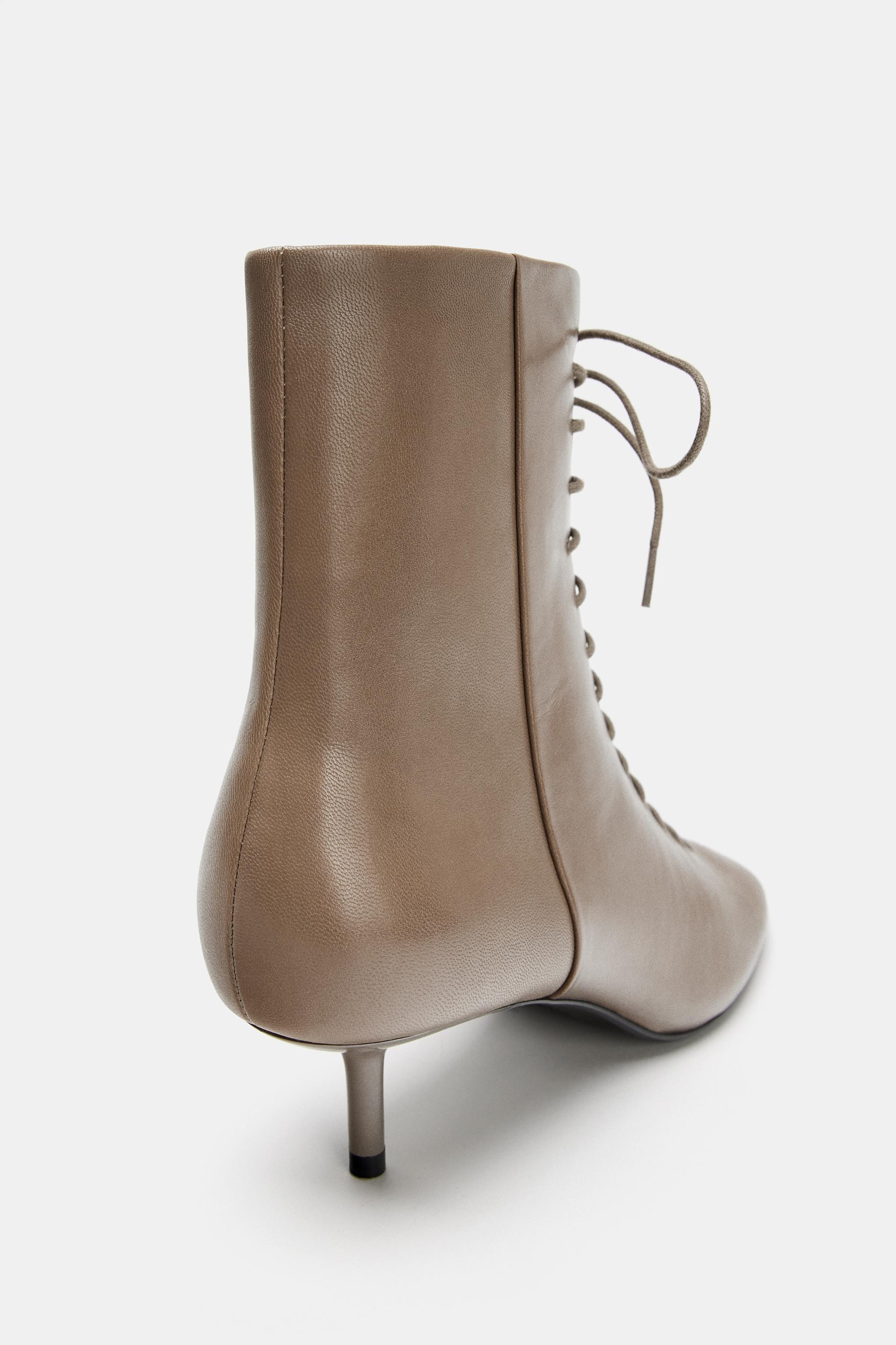 LACED LEATHER HEELED ANKLE BOOTS | Zara US