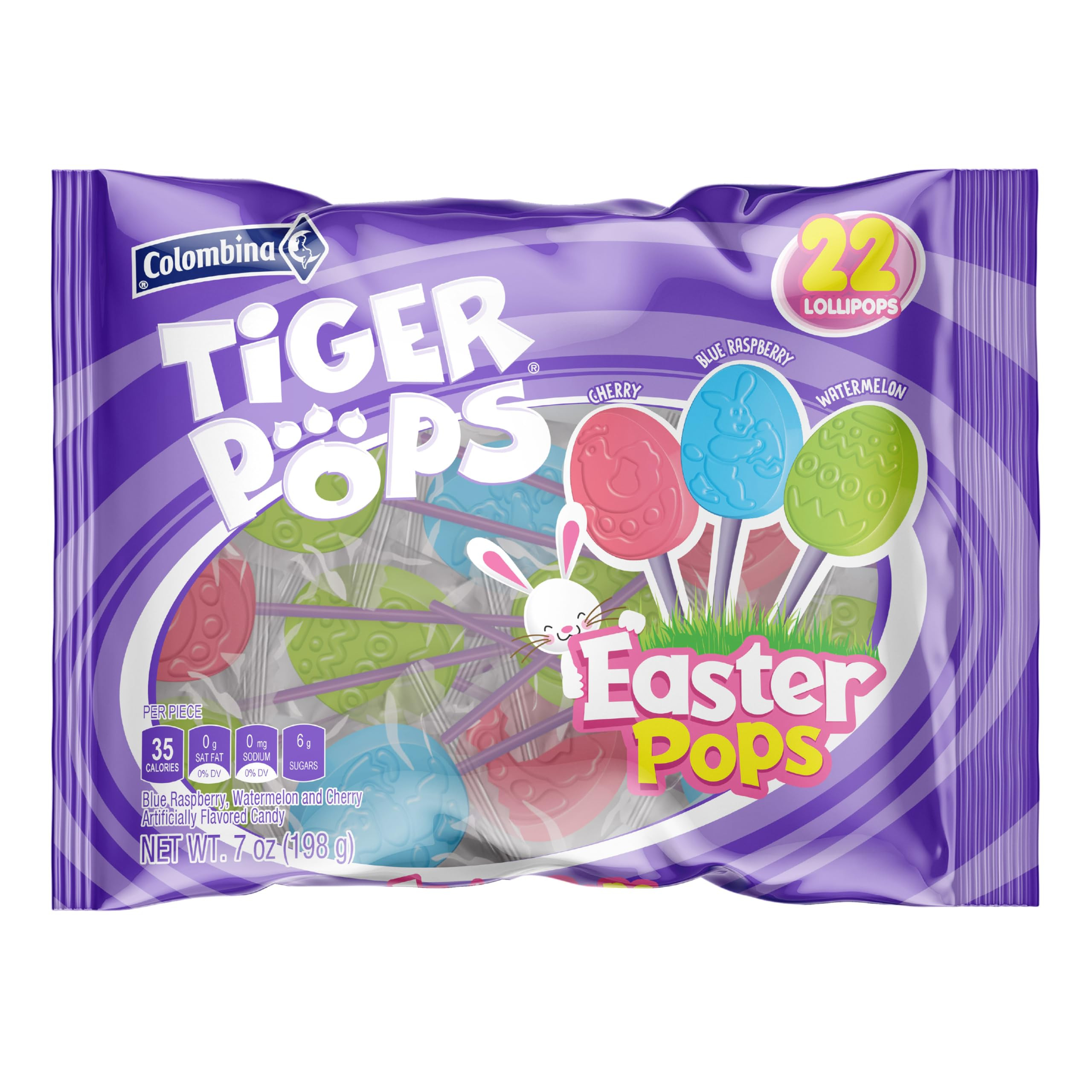 Colombina Tiger Easter Pops, Cherry, Blue Raspberry, and Watermelon Flavored, Individually Wrappe... | Amazon (US)