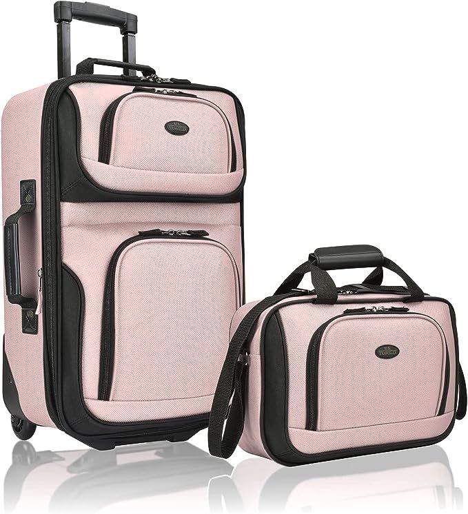 U.S. Traveler Rio Rugged Fabric Expandable Carry-On Luggage Set, Pink, One Size | Amazon (US)