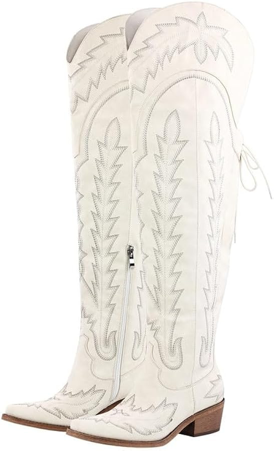 sexytag Cowgirl Boots Thigh High Wide Calf Embroidered Western Cowboy Boots | Amazon (US)