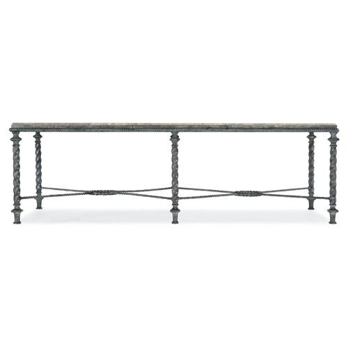 Joseph Industrial Loft Grey Metal Base Brown Stone Top Rectangular Coffee Table | Kathy Kuo Home