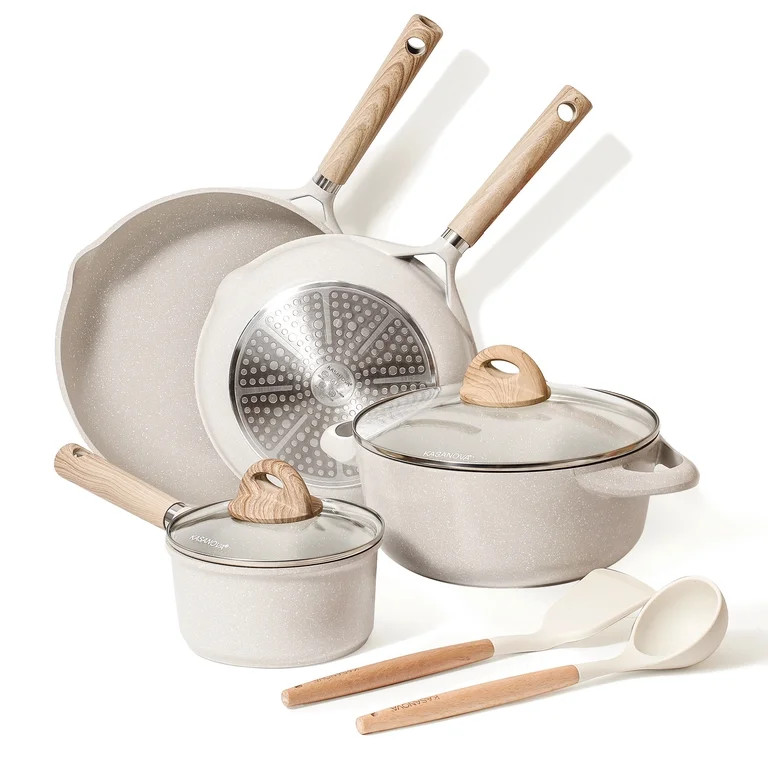 Kasanova Nonstick Pots and Pans Set,8 Pcs Granite Stone Kitchen Cookware Sets (Beige) | Walmart (US)
