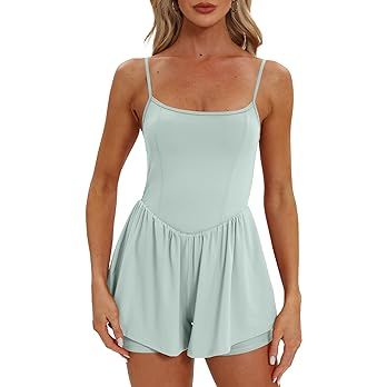 Beaully Women's Summer Sleeveless Rompers Spaghetti Strap Double Lined Shorts Jumpsuit One Piece ... | Amazon (US)