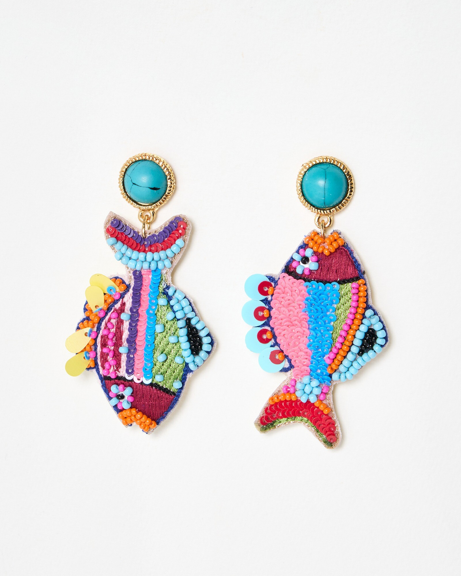 Marcie Embroidered Fish Large Statement Earrings | Oliver Bonas | Oliver Bonas (Global)