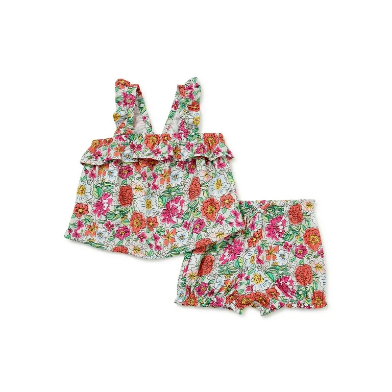 Wonder Nation Baby Girl Tunic Top and Shorts Outfit Set, 2-Piece | Walmart (US)