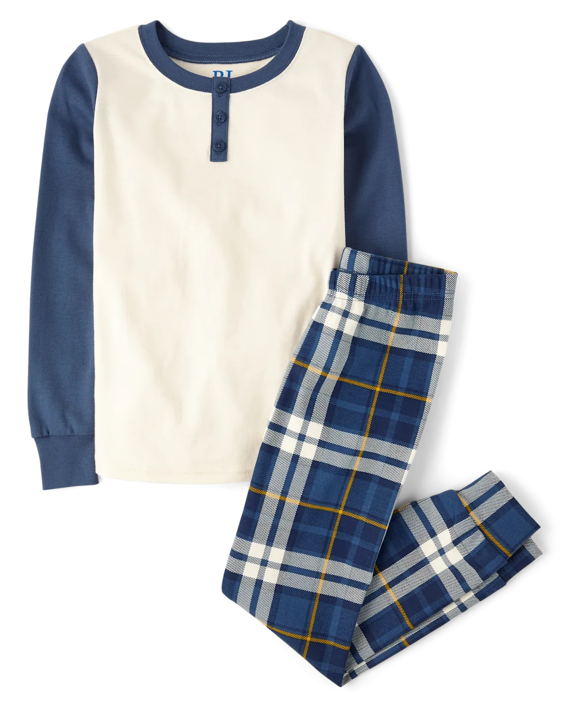 Boys Plaid Snug Fit Cotton Henley Pajamas - blue | The Children's Place