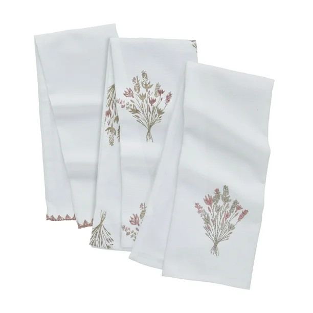 My Texas House Floral 16" x 28" Cotton Kitchen Towels, 3 Pieces, White | Walmart (US)