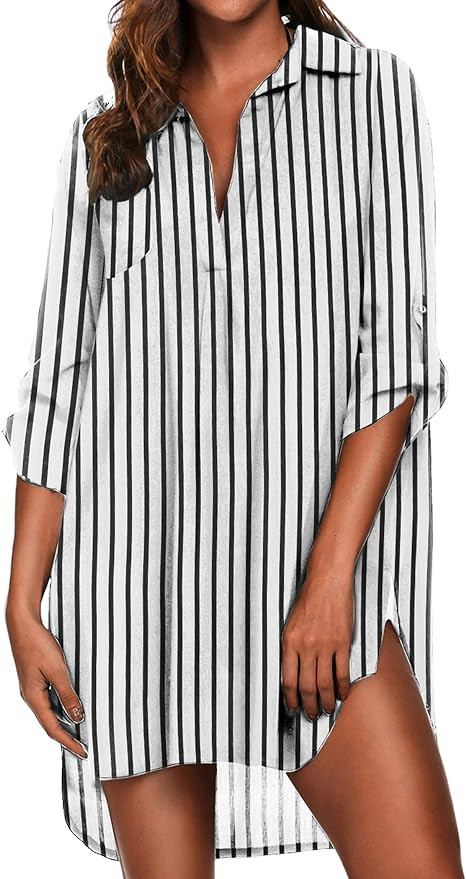 Ekouaer Women's Swimsuit Beach Cover Up Shirt Bikini Beachwear Bathing Suit Beach Dress | Amazon (US)