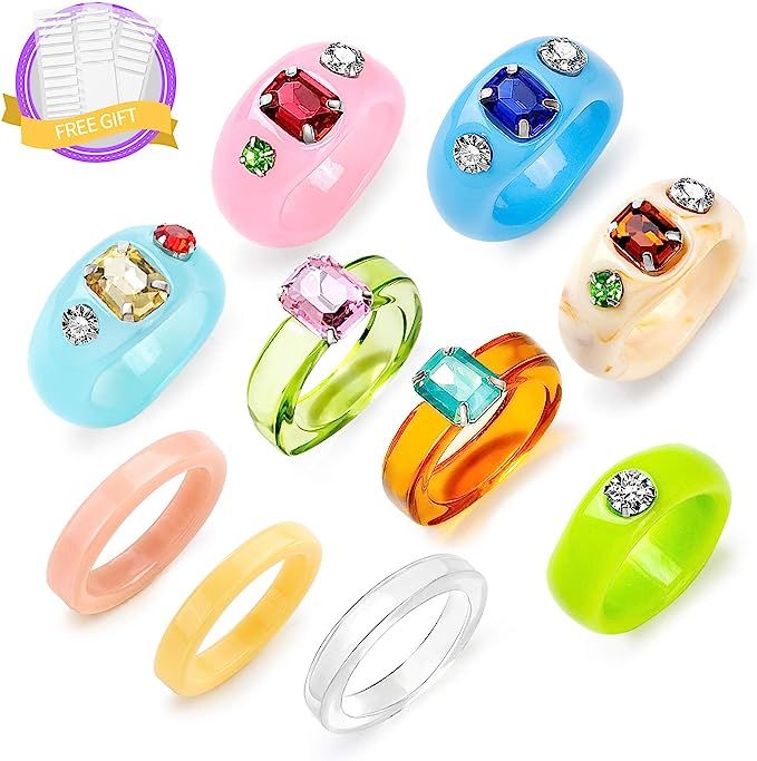 Sobly Resin Acrylic Ring for Women Teen Girls, Chunky Rings Colorful,Plastic Rings,Vintage Stacki... | Amazon (US)