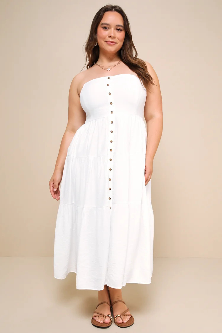 Sweetness and Sunshine White Strapless Midi Dress With Pockets | Lulus