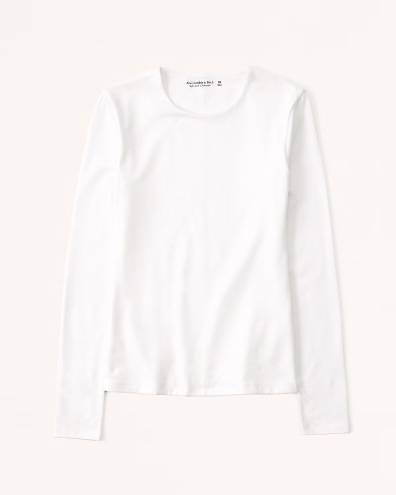Long-Sleeve Tuckable Cotton Seamless Crew Top | Abercrombie & Fitch (US)