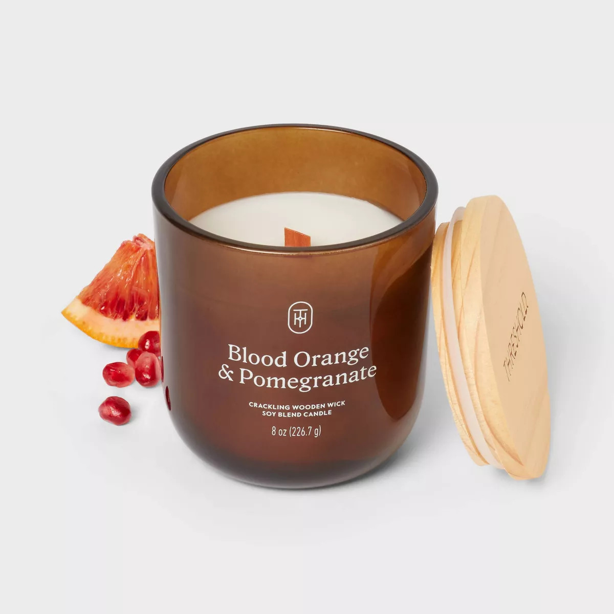 Amber Glass Wooden Wick Orange and Pomegranate Jar Candle 8oz - Threshold™ | Target