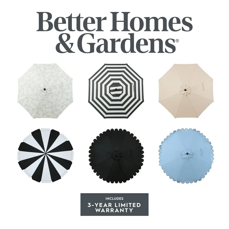 Better Homes & Gardens Premium 9' Blue Scallop Round Market Patio Umbrella, Crank Lift, 3-Angle T... | Walmart (US)