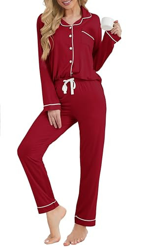 Womens Button Up Pajama Sets Bridal Getting Ready Outfits Red Pjs Set Matching Pjs Soft Pajamas Red XXL | Amazon (US)