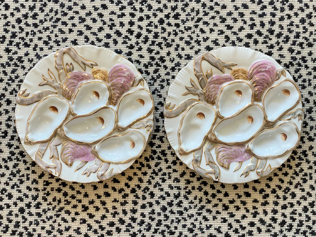 Antique Davis Collamore & Co New York Turkey Pattern Oyster Plate // Circa 1842-1880 // Iridescen... | Etsy (US)