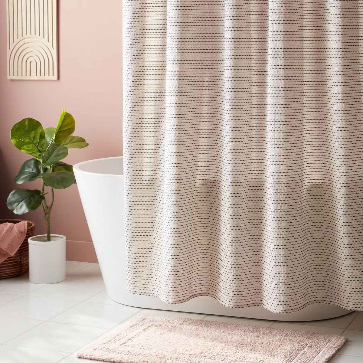Woven Dotted Line Shower Curtain - Threshold™: Cotton Fabric, Buttonhole Top, Machine Washable | Target