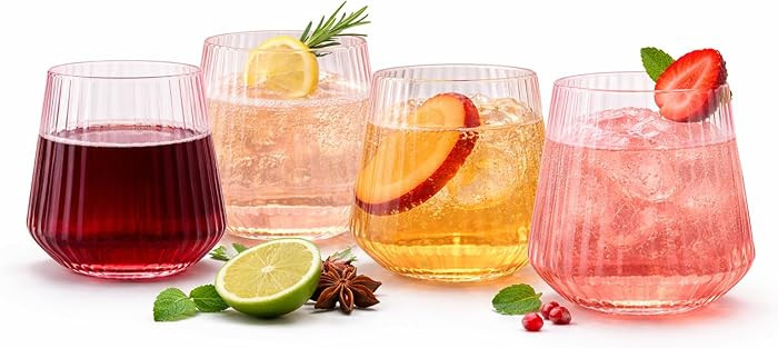 40 count Origami Ripple Unbreakable Stemless Plastic Wine Champagne Whiskey Glasses Elegant Durab... | Amazon (US)