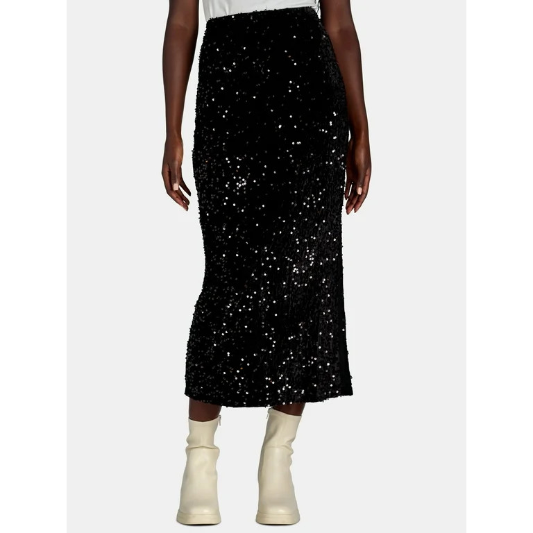 Madden NYC Women’s and Women's Plus Sequin Velvet Maxi Skirt, Sizes XXS-3X | Walmart (US)