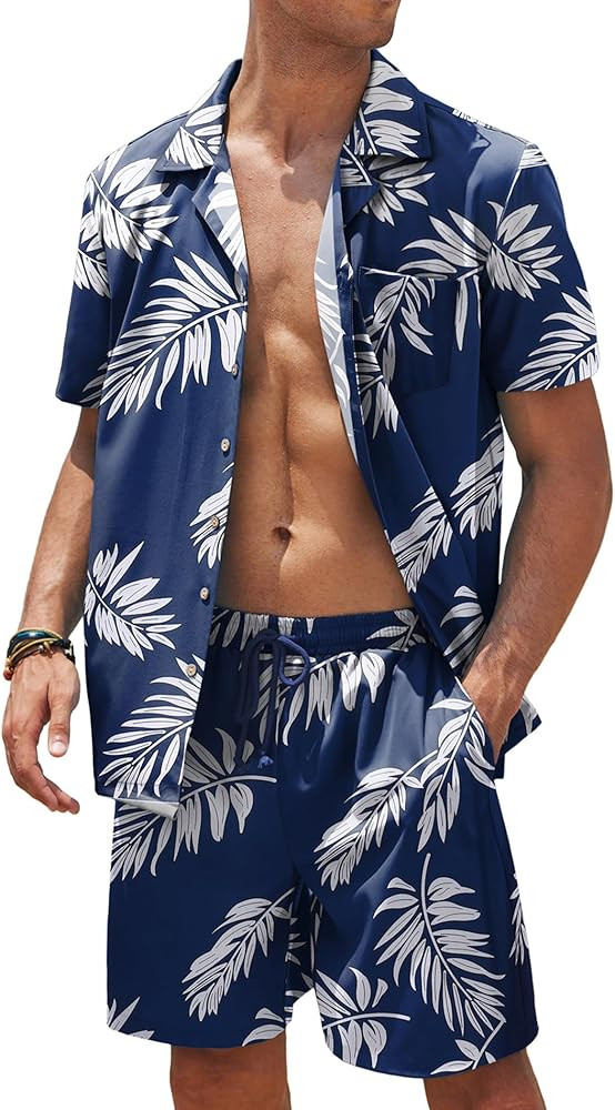 COOFANDY Men's Hawaiian Sets Casual Button Down 2 Piece Suit Floral Pattern Printed Summer Shirt ... | Amazon (US)