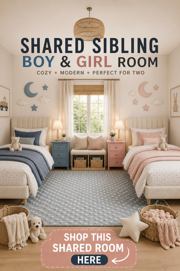 Designing a shared sibling boy and girl room doesn't mean sacrificing style