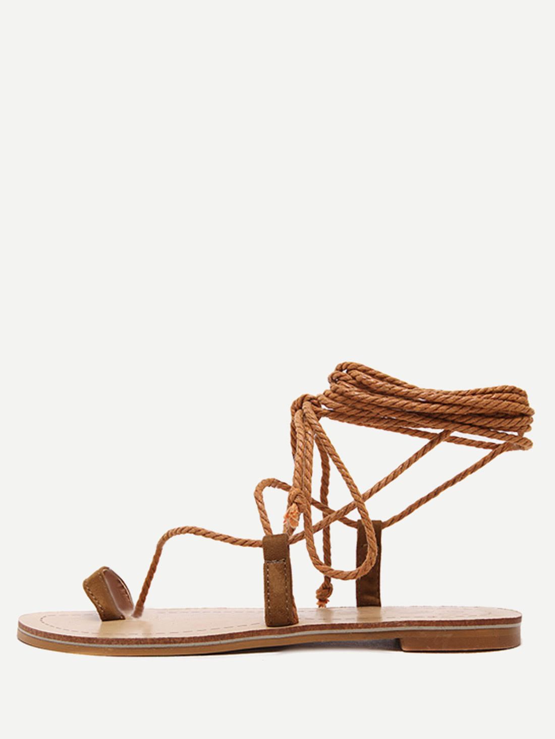 Brown Toe-ring Lace-up Platform Sandals | SHEIN