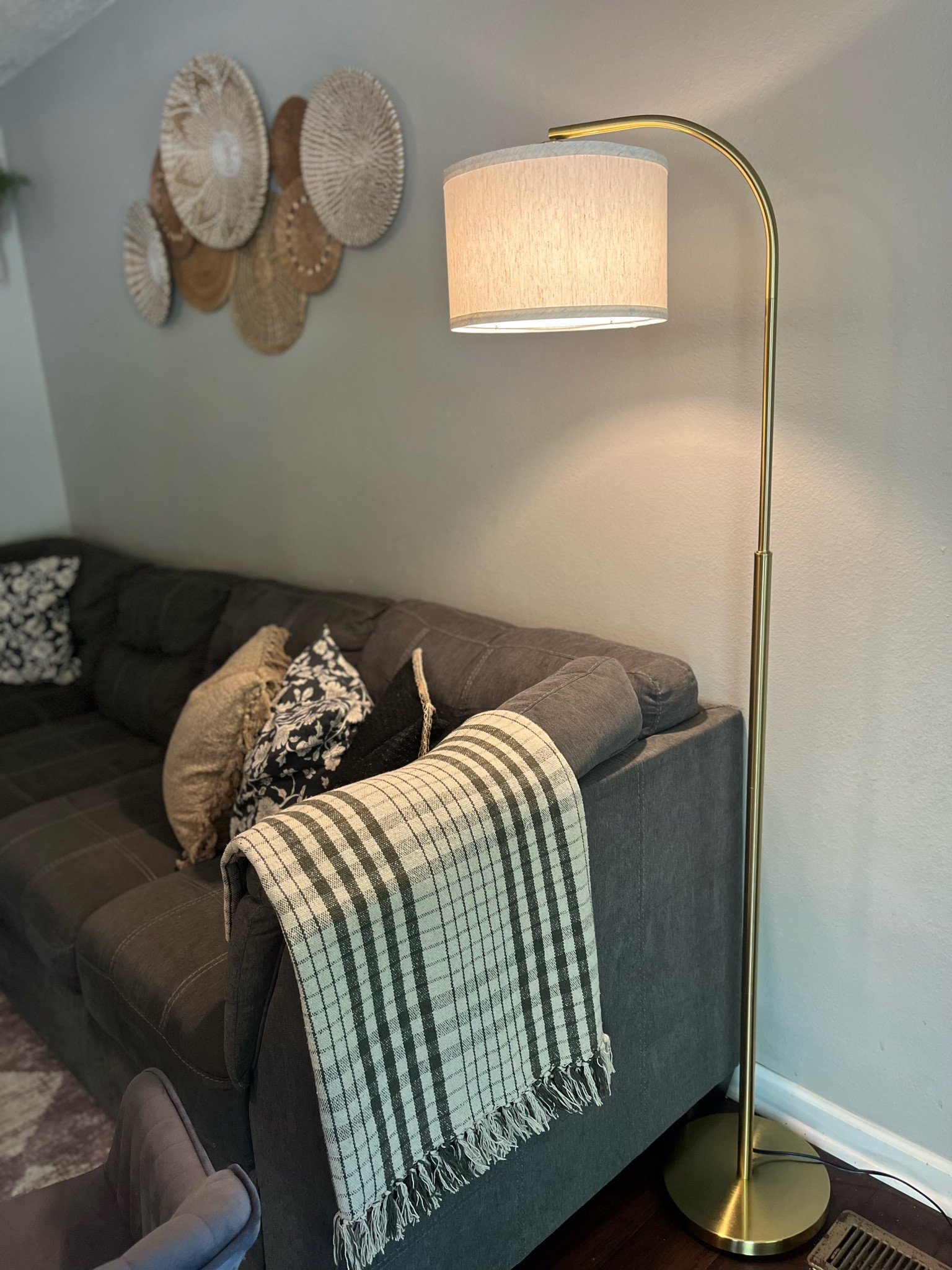 Gold floor lamp, reading light, dimmer lamp, floor lamp, linen lampshade

#LTKunder100 #LTKhome #LTKFind