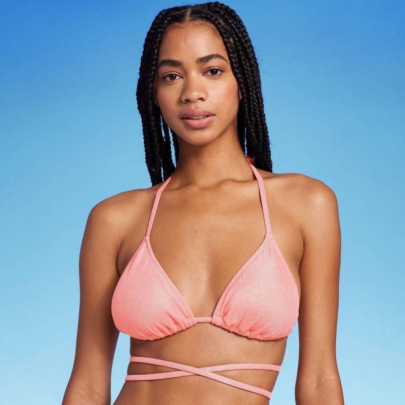 Women's Triangle Wrap Bikini Top - Wild Fable™ Pink Lurex | Target