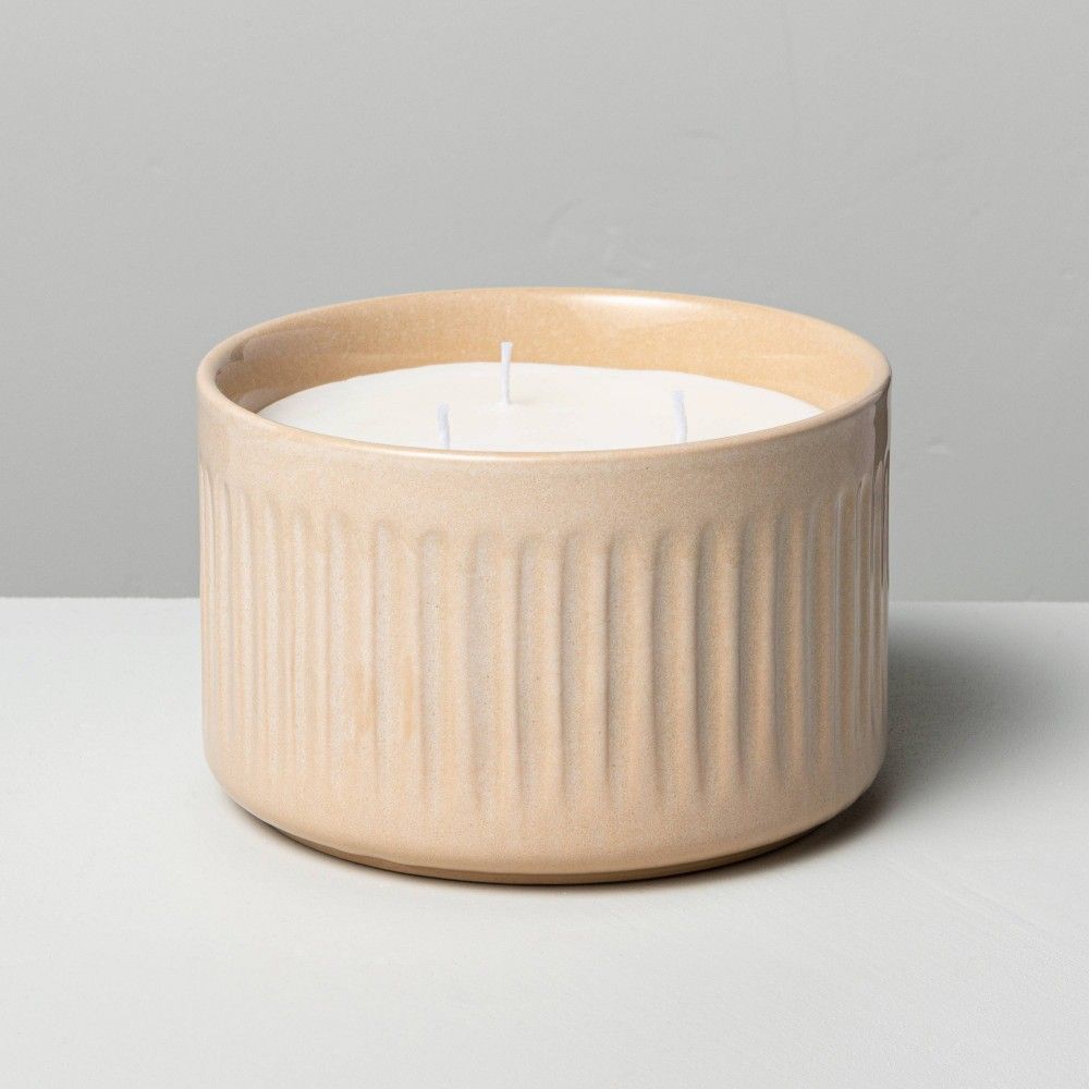 11oz Medium 3- Wick Honey Bergamot Fluted Ceramic Candle - Hearth & Hand with Magnolia | Target