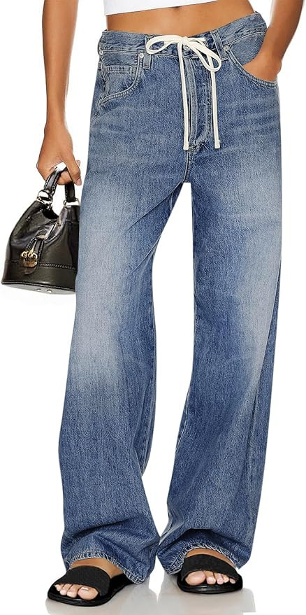 Cicy Bell Womens Wide Leg Jeans Drawstring High Waisted Baggy Straight Leg Jeans Trendy Boyfriend... | Amazon (US)