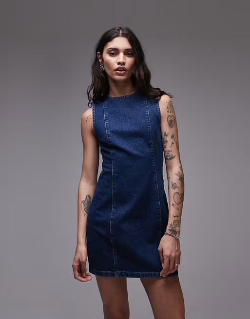 Topshop denim mini shift dress in mid blue | ASOS | ASOS (Global)