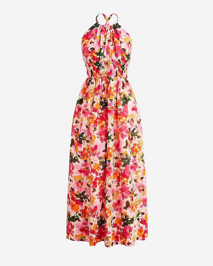 Halter-neck cross-back dress in floral cotton voile | Spring floral dress spring summer floral dress | J.Crew US