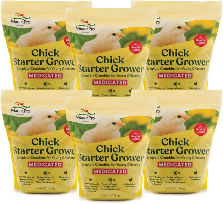 Manna Pro Medicated Chick Starter Grower - Crumbled Chick Feed - Feed for Young Chickens - 6-Pack... | Amazon (US)